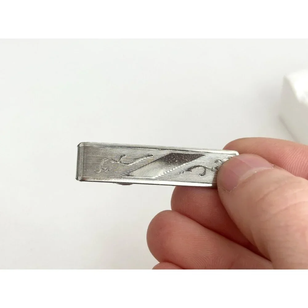 Southwest Style Textured Vine Silver Toned Vintage Men's Tie Bar | Tie Clip